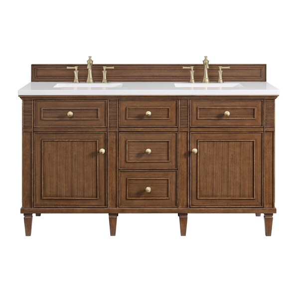 James Martin Vanities 60'' Double Vanity, Mid-Century Walnut w/ 3 CM White Zeus Quartz Top 424-V60D-WLT-3WZ - main